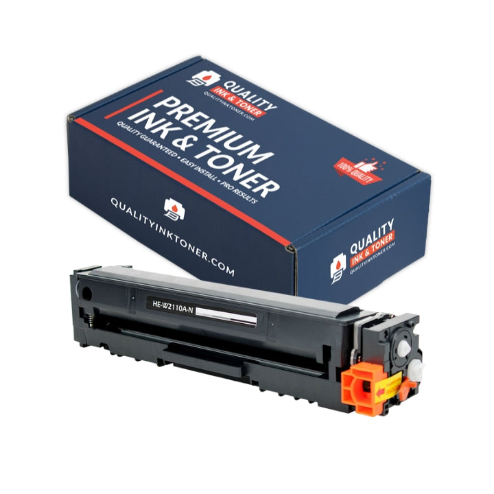 HP 206A (W2110A) black toner, Genuine OEM or Remanufactured, standard yield up to 1,350 pages.